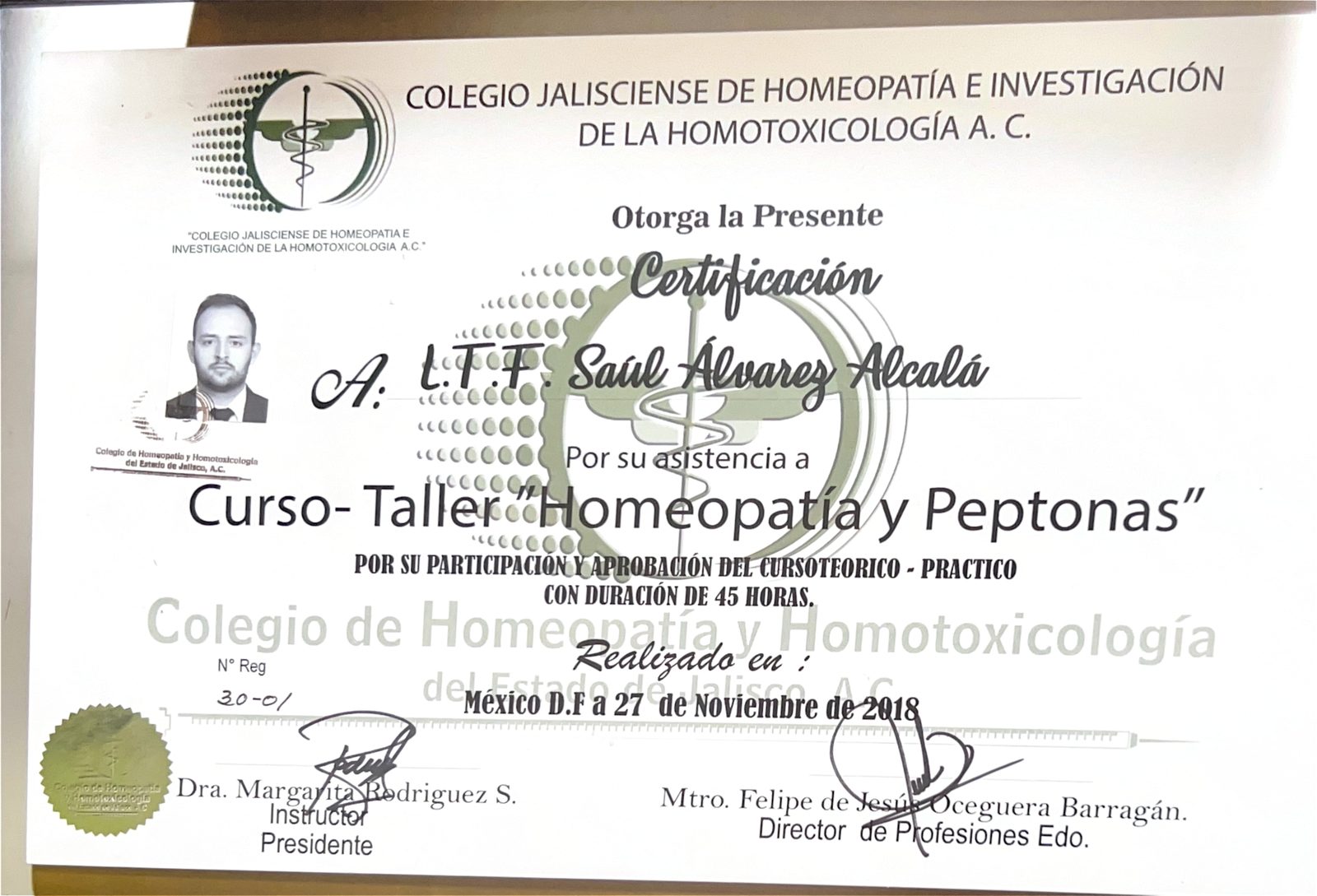 Certificación Homeopatía y Peptonas — Colegio Jalisciense de Homeopatía y Homotoxicología