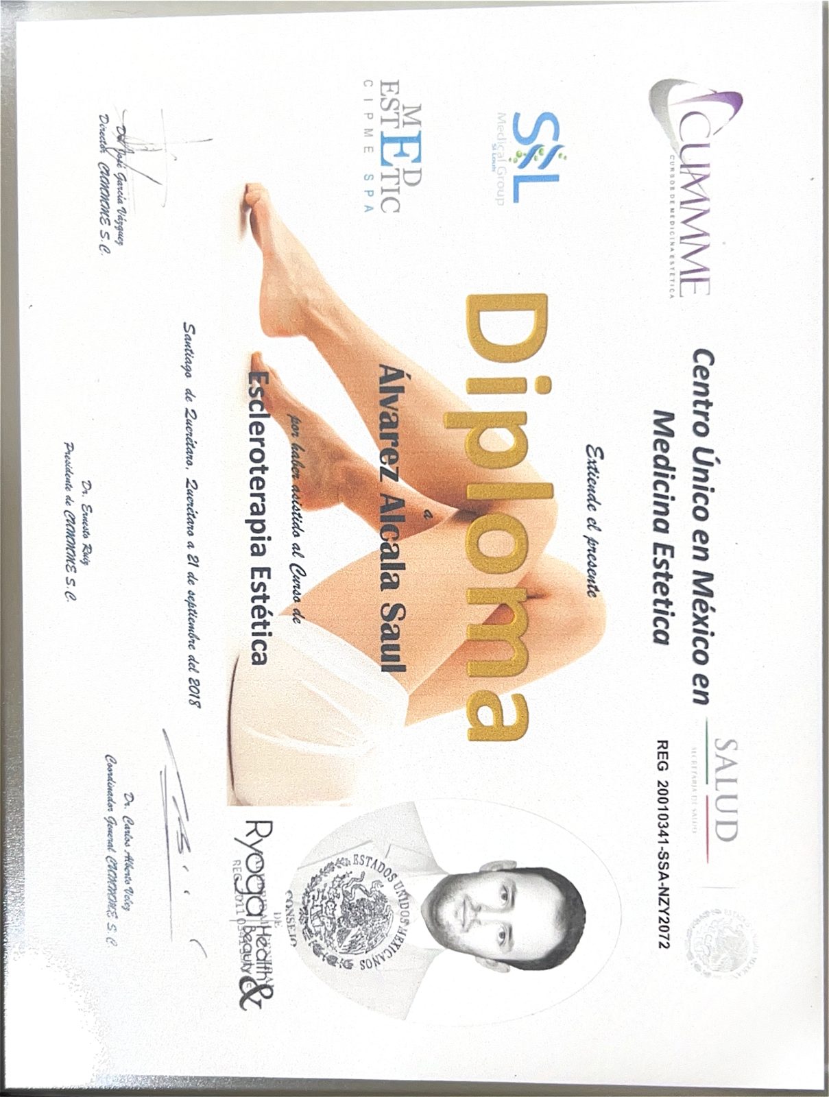 Diploma Escleroterapia Estética — CUMMME